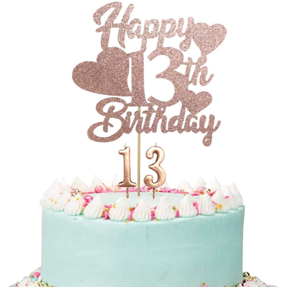 Happy 13th Birthday Cake Topper, Rose Gold 13th Birthday Cake Topper