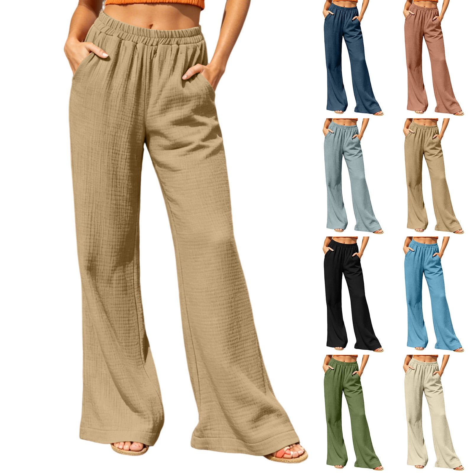 YuXingFu Womens Cotton Pants Women Summer Wide Leg Ankle - Pocket Classic Wine XL