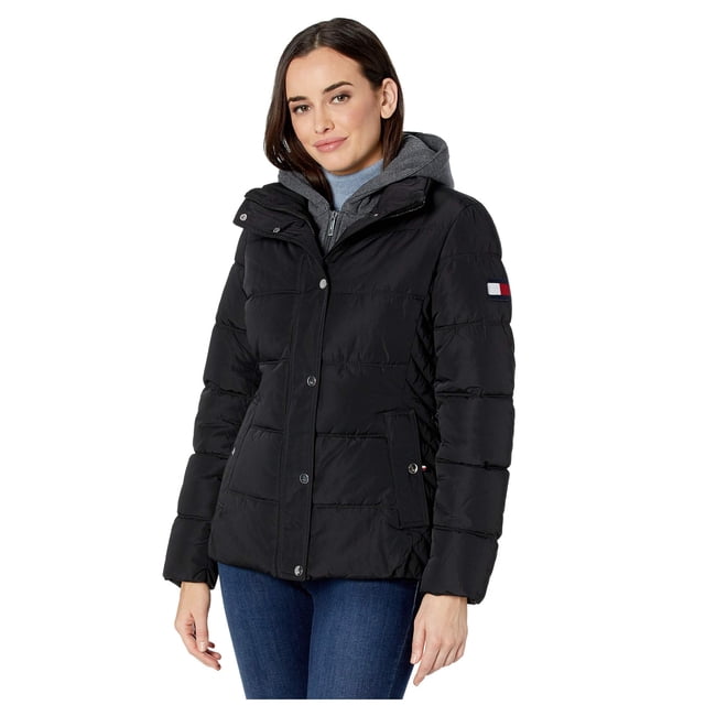 Tommy Hilfiger 26" Horizontal Puffer w/Sweatshirt Bib/Hooded Inset