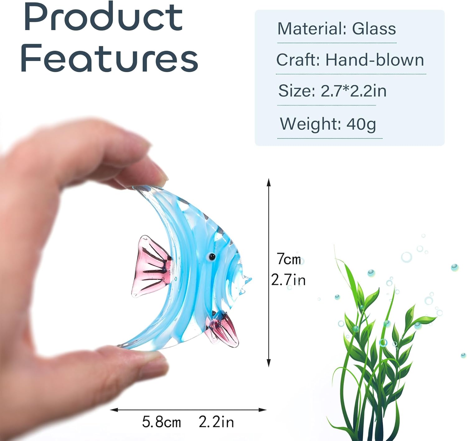 Crystalsuncatcher Blown Glass Figurines Tropical Fish Murano Art Sea Life Handicraft Animal Figure for Fish Tank Ornament or Aquarium Decorations