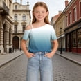 thumbnail image 4 of ITSAME One Shoulder T-Shirts for Girls Short Sleeve Tops Gradient Print Summer Loose Casual Tees Blue Size 9, 4 of 9