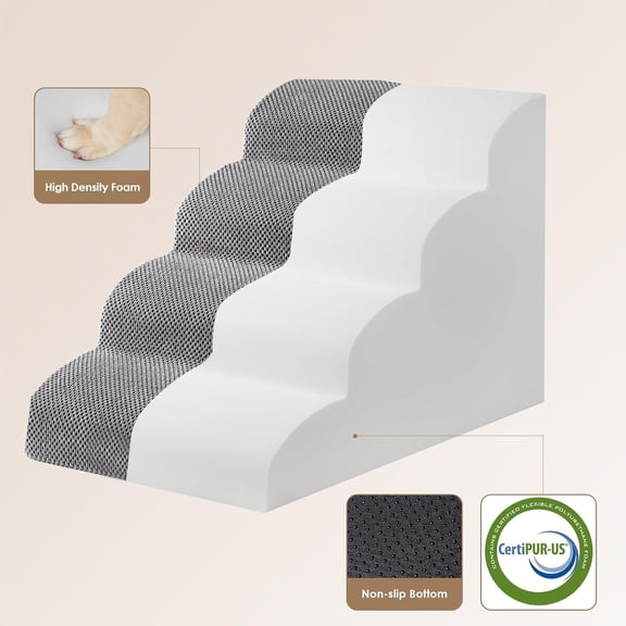 Curved Dog Stairs Ramp for High Beds 19.7" H, 4-Step Pet Steps for Small Dogs and Cats, Non-Slip Balanced Indoor Climbing Aid, Grey