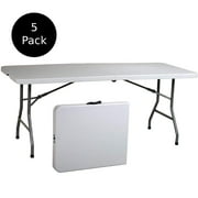 Ontario Furniture Folding Table 30 x 96 inch Plastic White Resin Steel Legs, 5-Pack