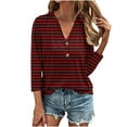 thumbnail image 3 of ClodeEU Women's Striped Henley Neck 3/4 Sleeve T Shirt ,Button Down V-Neck Top, Basic Ladies Loose Fit Tee Red,Womens Plus XXXL, 3 of 6