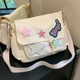 thumbnail image 4 of Yucurem Women Cute Messenger Bag Star Letter Applique Canvas For Teens Students (White) Fashion shoulder bag (White), 4 of 10