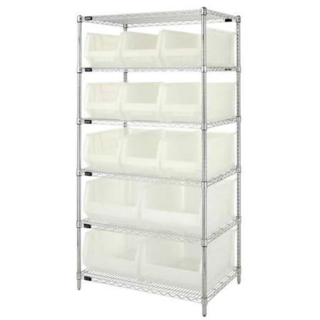 6 Shelf Chrome Wire Shelving Unit With 13 Clear Plastic Storage Bins