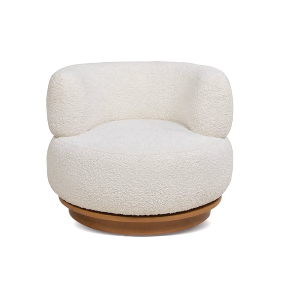 Jennifer Taylor Home Fuji 360 Swivel Barrel Back Accent Chair Ivory White Boucle