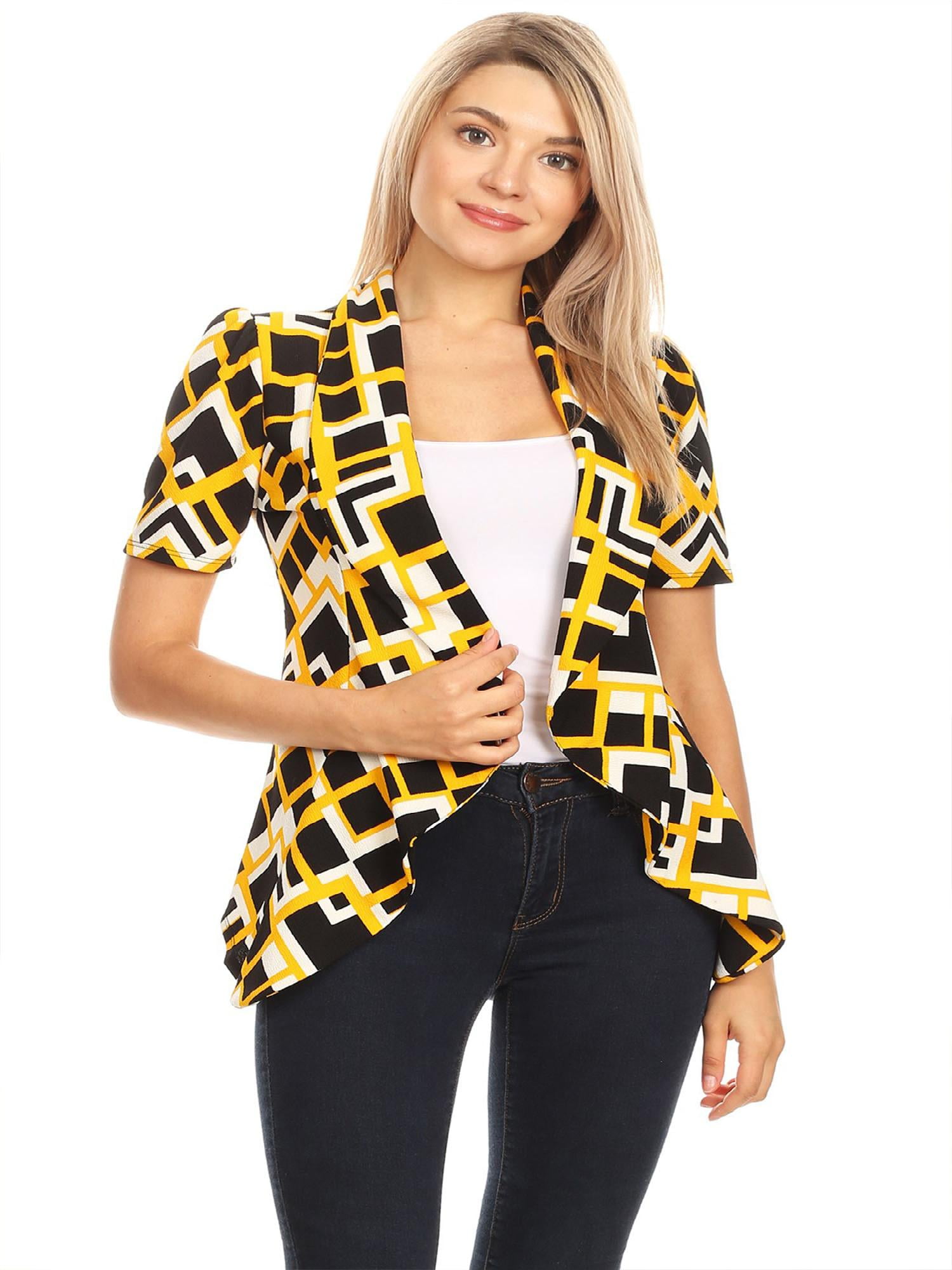 FashionJOA Women's Pattern Print Loose Open Draped Front Outerwear Blazer Jacket/Made in USA