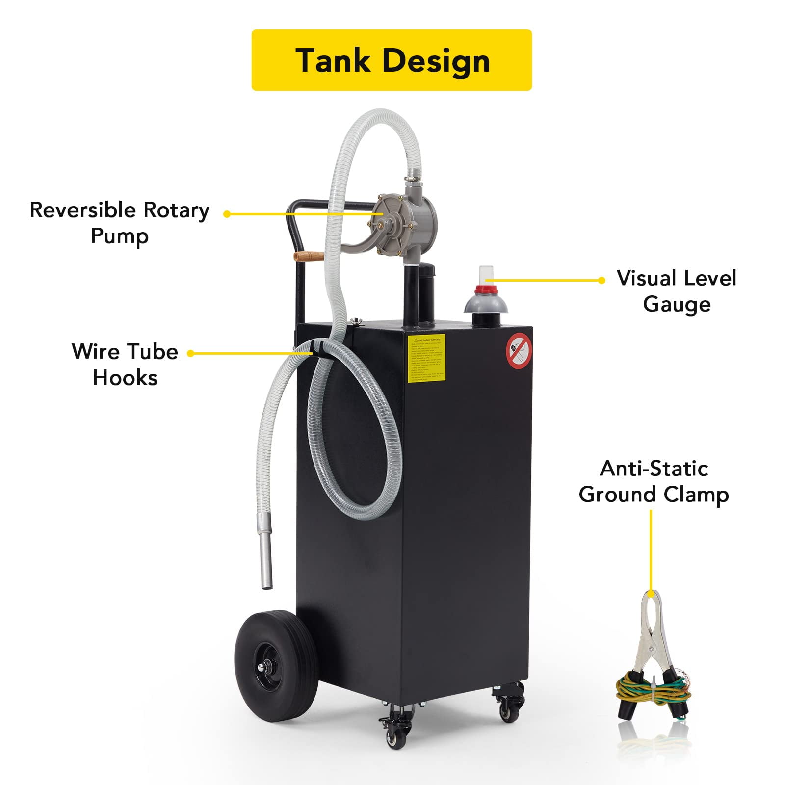 45 Gallon Gas Caddy - Portable Fuel Tank with Pump and Wheels Portable Fuel Storage Tank for Car, Lawnmower, ATV, Boat, Motorcycle