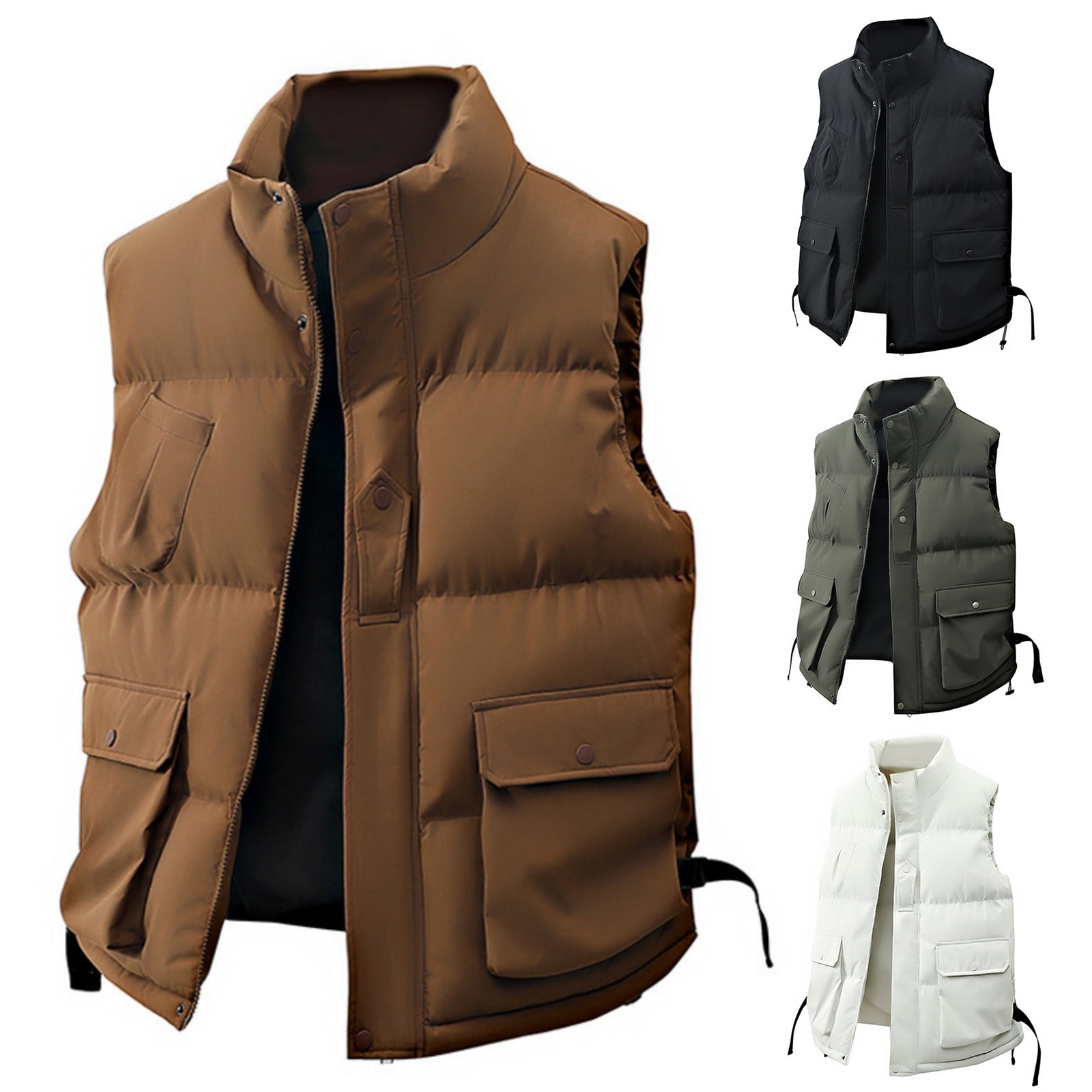 TrdSipl Men Puffer Vest Casual Stand Collar Quilted Waistcoat Outdoor Padded Jacket Coat Vest Winter Full Zip Up Jacket for Hiking Travel Golf Running