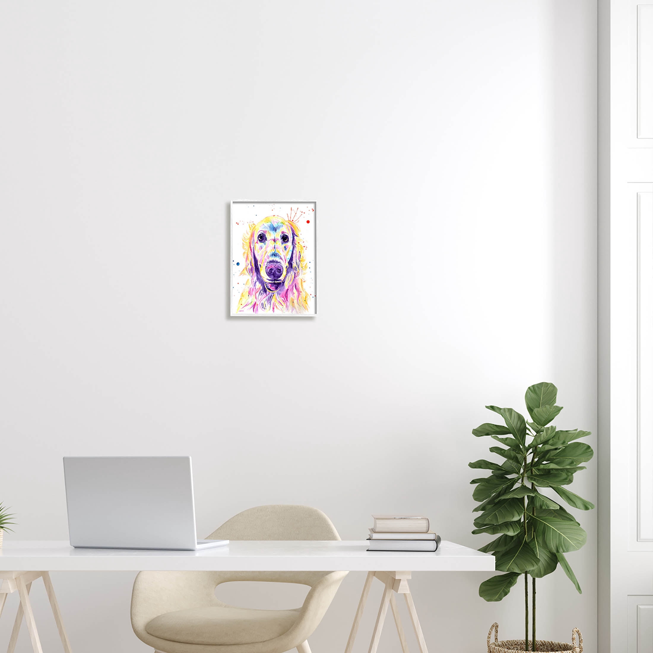 Vivid Retriever Dog Pet Portrait Animals & Insects Graphic Art White Framed Art Print Wall Art