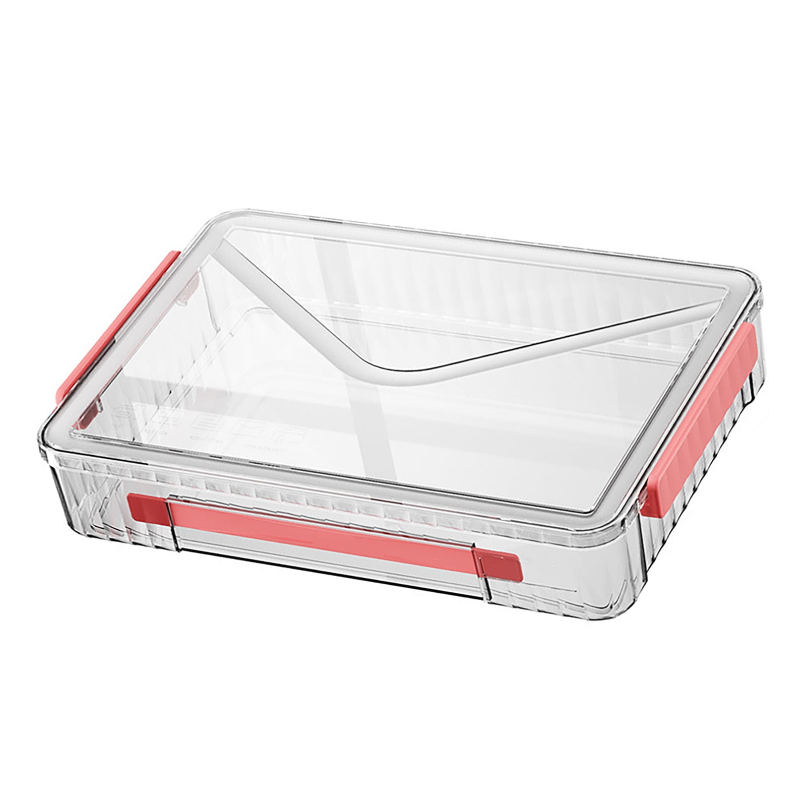 Certificate Storage Box Large Capacity Transparent Portable Scrapbook Paper Storage Case with Handle for Document File Red