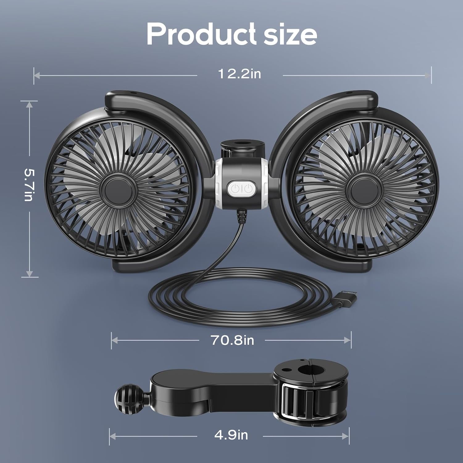 Dual Head Car Fan, USB Cooling Fans for Backseat, 360° Rotatable Car Seat Headrest Fan for Kids Dog Rear Facing, 3-Speed Separate Controlled Car Backseat Fan Air Circulation for Vehicle SUV RV Trunk