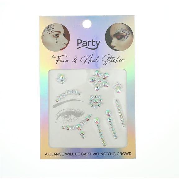 Unique Bargains 1 Pc Eye-catching Face Rhinestone Sticker for Concert White Assorted Color