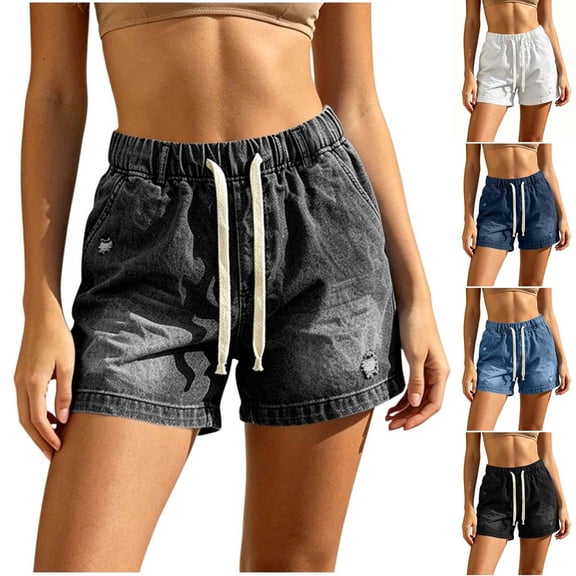 YTCAMLO Plus Size Denim Shorts for Women Trendy Y2k Distressed Mid Rise Hot Shorts with Pockets Loose Fit Summer Jean Shorts