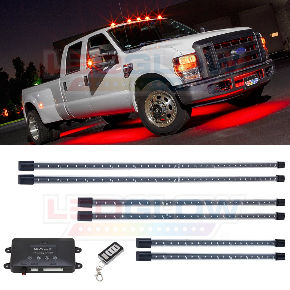 LEDGlow 6pc Red SMD LED Wireless Truck Underbody Underglow Lighting Kit
