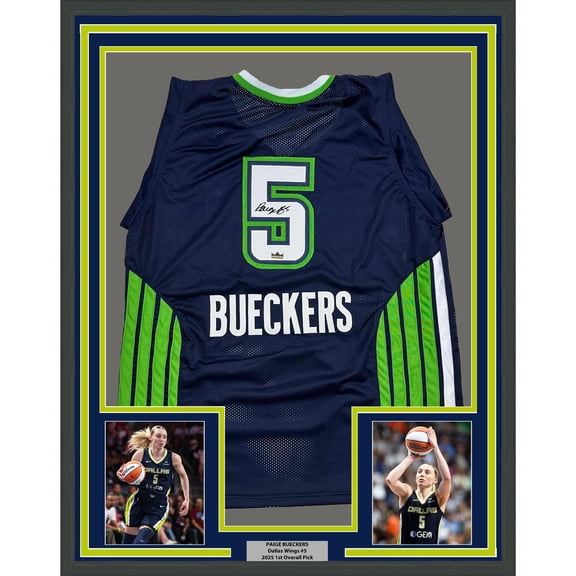 Framed Facsimile Autographed Paige Bueckers 35x39 Dallas Blue Reprint Laser Auto WNBA Basketball Jersey