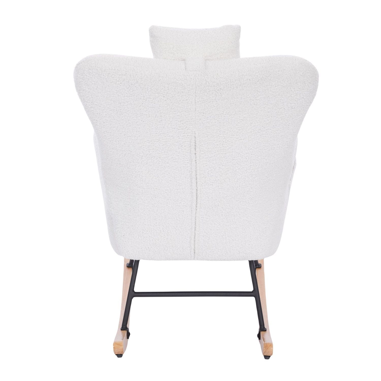 Lisonu Modern Rocking Chair, Upholstered High Back Accent Rocker, Cozy White Teddy Fabric Glider for Living Room or Bedroom, Ergonomic Armchair with Wood Base, White