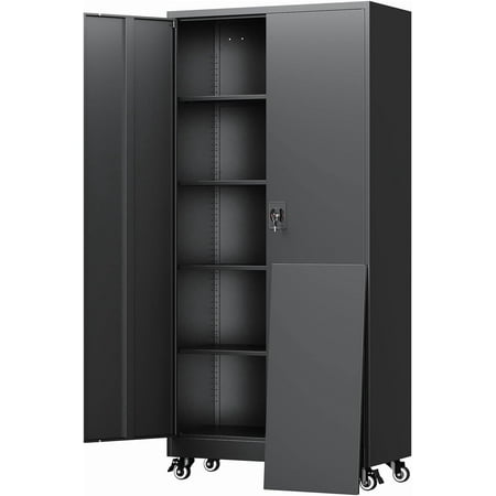WANBIN 75" Metal Garage Storage Cabinet with Locking Doors & Adjustable Shelves, Rolling Steel Tool Cabinet for Home Office, Garage, Warehouse