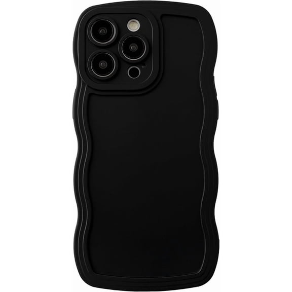 for iPhone 15 Pro Max Case, Solid Color Curly Wave Frame Soft Compatible with iPhone Case (Black,iPhone 15 Pro Max)