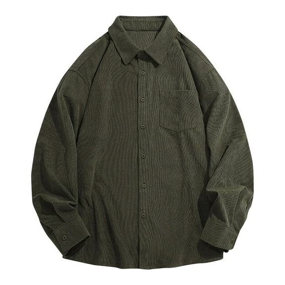 Corduroy-Shirts for Men M-4XL Big & Tall with Pocket Long Sleeve Tshirts Shirt Plus Size Button-Down Collared Solid Lapel Tees Tops