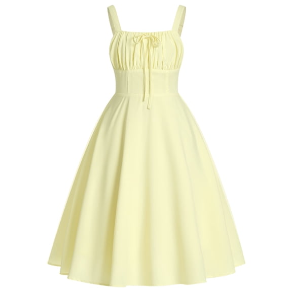 IDOPIP Tween Girls Long Corset Dress for Middle School Dance Party Summer Vacation Sundresses Holiday Junior Dresses Teen Smocked Homecoming Prom Dress 15-16 Years Yellow