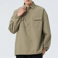 thumbnail image 2 of ZVNAΖH Mens Knit Long Sleeve Collared Shirt Half Button Work Shirts, Solid Color, with 2 Chest Pockets, Casual Go Out Cargo Shirts, 2 of 6