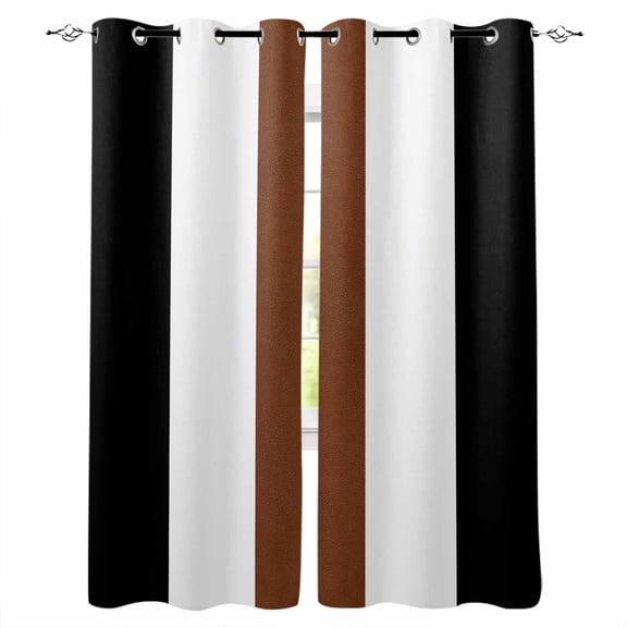 Brown Black White Boho Blackout Curtains 45 Inches Long, Contemporary Modern Art Thermal Insulated Black Out Curtains, Small Darkening Window Curtain Drapes for Cafe Bedroom 42"x45" 2 Panels