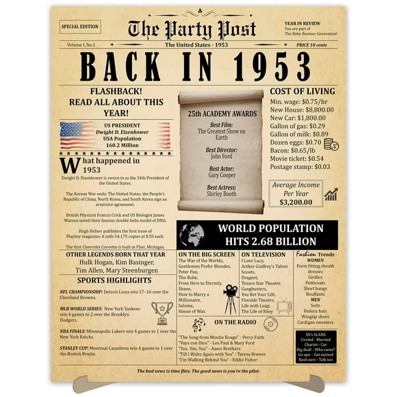 69th Birthday Party Decorations Poster - 69 Years Ago Anniversary Sign 11x14 In. Vintage Home Decor Supplies for Her or Him. Back In 1953 Historical Banner for Women or Men Turning 69 Years Old