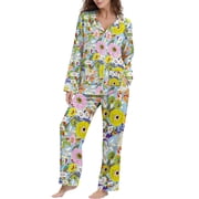 Fantaslook Womens Pajama Sets Button Down 2 Piece Pjs Long Sleeve Loose Floral Sleepwear with Pockets