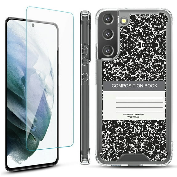 Shockproof Bumper Phone Case for Samsung Galaxy S22  / S22 Plus 5G, with Tempered Glass Screen Protector, by OneToughShield ® - Composition Book