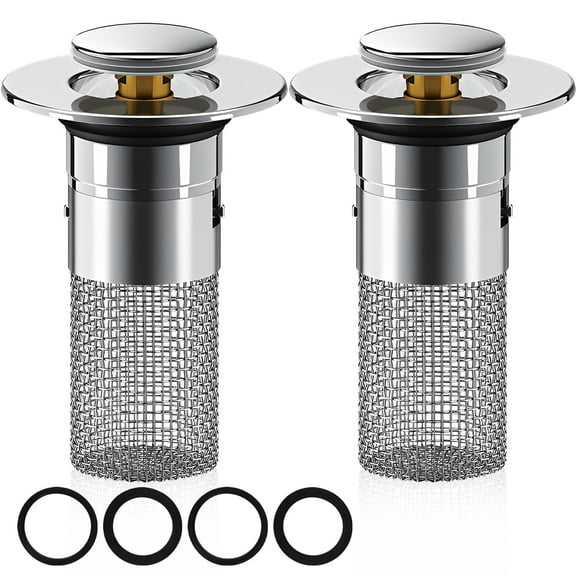 Wrvxzio 2Pcs Sink Stopper Hair Catcher ( 1.33 - 1.57 inch )Pop Up Design Enduring Brass Core Construction Sink Drain Stopper for Bathroom Sink ( Sliver )