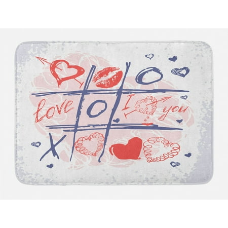 Valentines Day Bath Mat Xoxo Game With Lips Sketchy Circles
