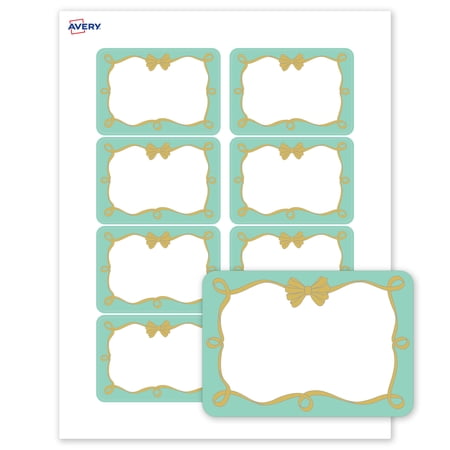 Avery® Matte 2-1/3" x 3-3/8" Name Badges, Mint Border, Gold Bow, 160ct