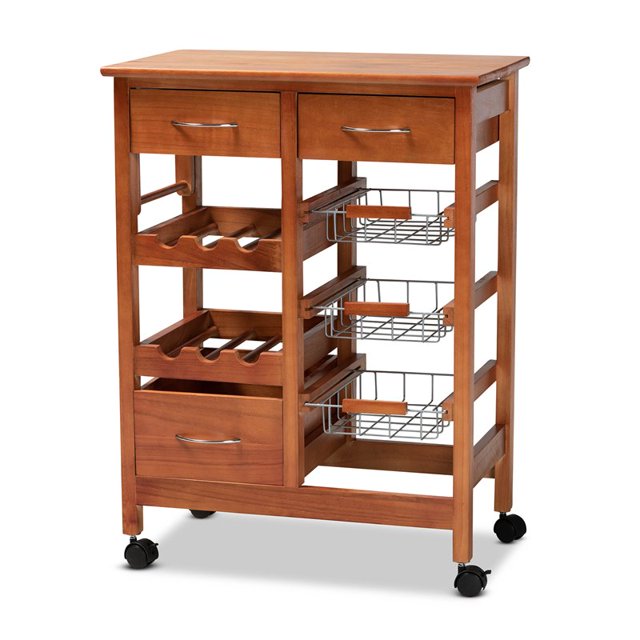 Baxton Studio Crayton Brown Finished Wood Kitchen Storage Cart