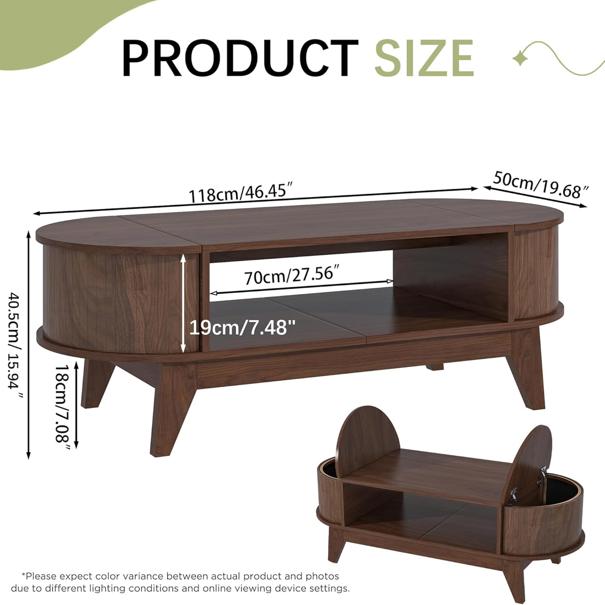 Fluted Coffee Table with Storage, Modern Coffee Tables, Wood Accent Center Table