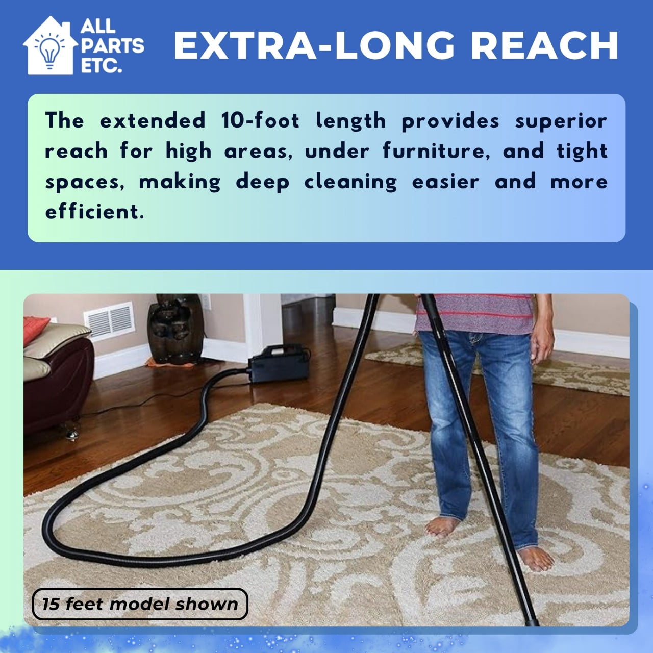 Replacement Hose  for Oreck XL Canister Vacuum Attachments, Fits Shurlok or Friction Buster B Oreck Handheld Vacuum Models, Hose for Oreck Parts and Accessories Non-Swivel 10 ft