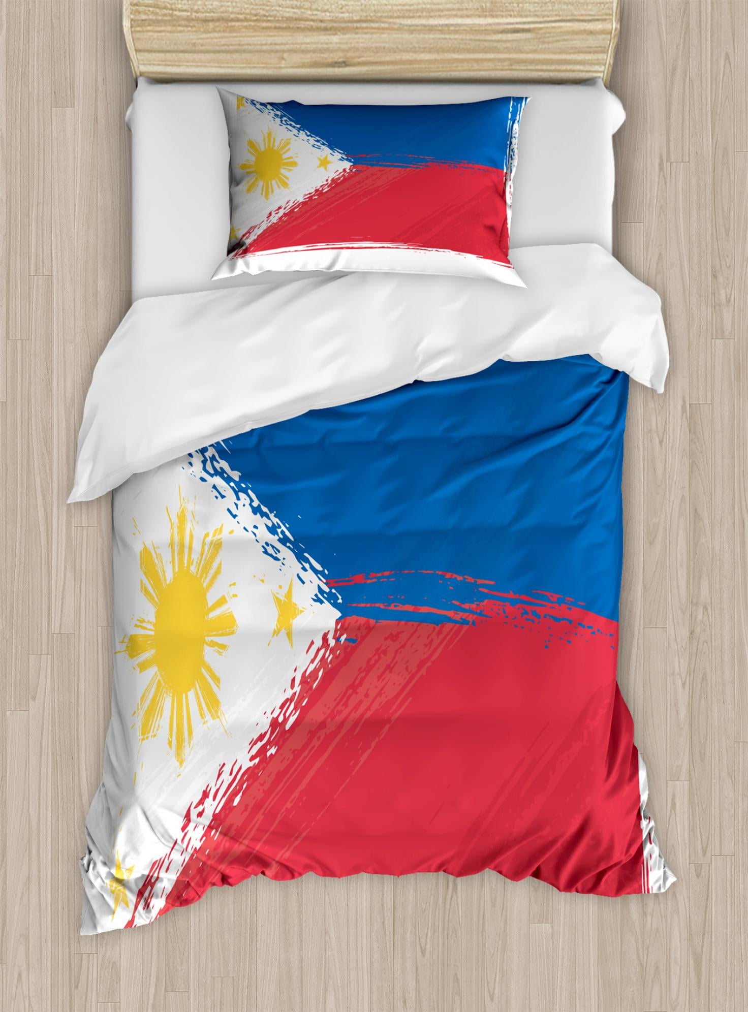 Filipino Duvet Cover Set Twin Size, Artistic Brush Stroke Style Grungy