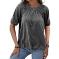 thumbnail image 3 of Short Sleeved Women's Solid Color Crew Neck Casual Shirt Tops, 3 of 4