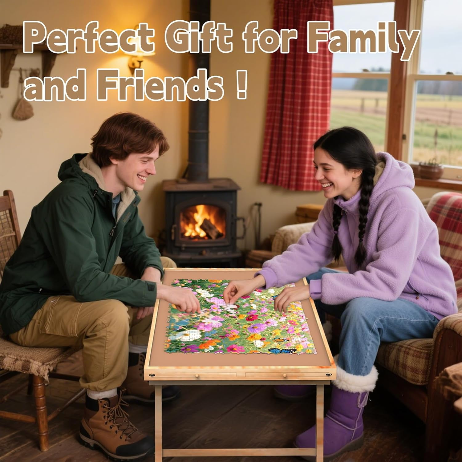 1000 Pieces Puzzle Table, Portable Jigsaw Puzzle Board for Adults with 4 Drawers and Cover, Natural