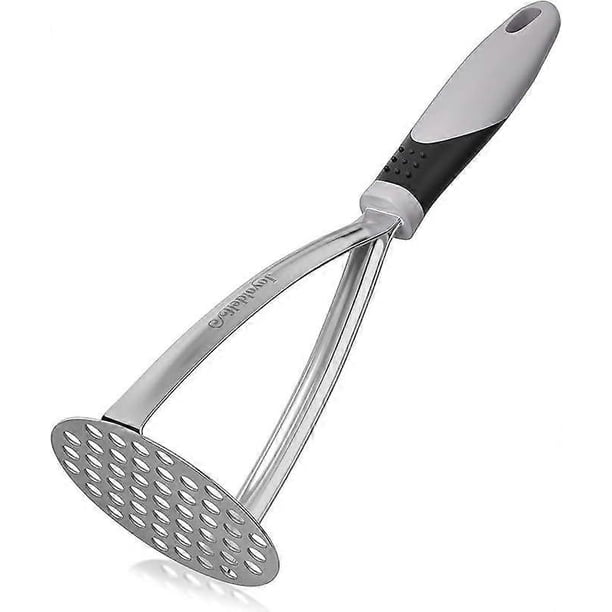 Potato press, potato masher, manual potato press, stainless steel potato masher for mashed potatoes, fruits and vegetables (gray)