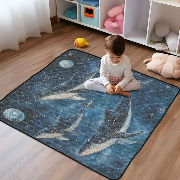 WOBOGO Whale Stars Baby Playmats Extra Large Waterproof Rollable Activity Pads for Toddlers 50×50inch