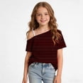 thumbnail image 5 of HAiming Girls Tops off the Shoulder Short Sleeve Striped Color Block T Shirts Loose Casual Fashion Tee Summer Vacation Workout Blouses, 5 of 9