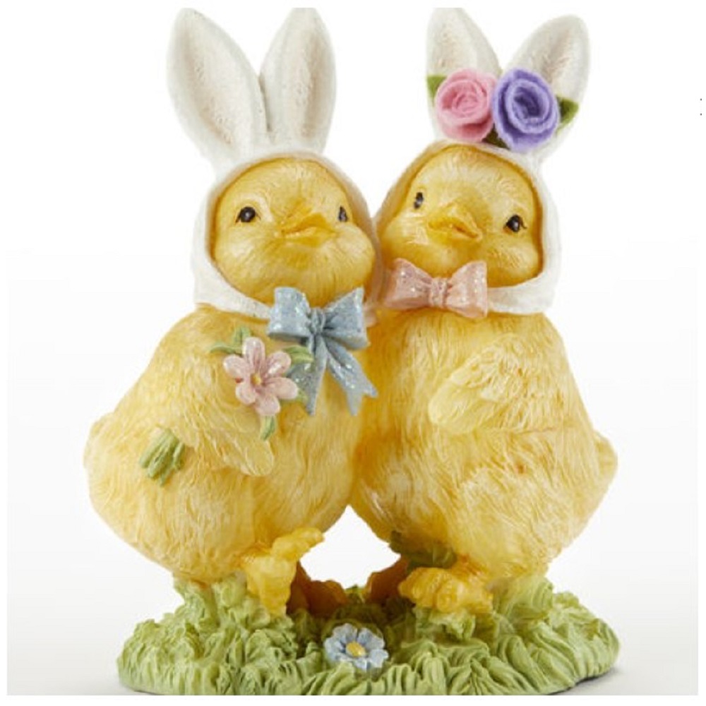 Easter Chick Pair With Bunny Ears Figurine New