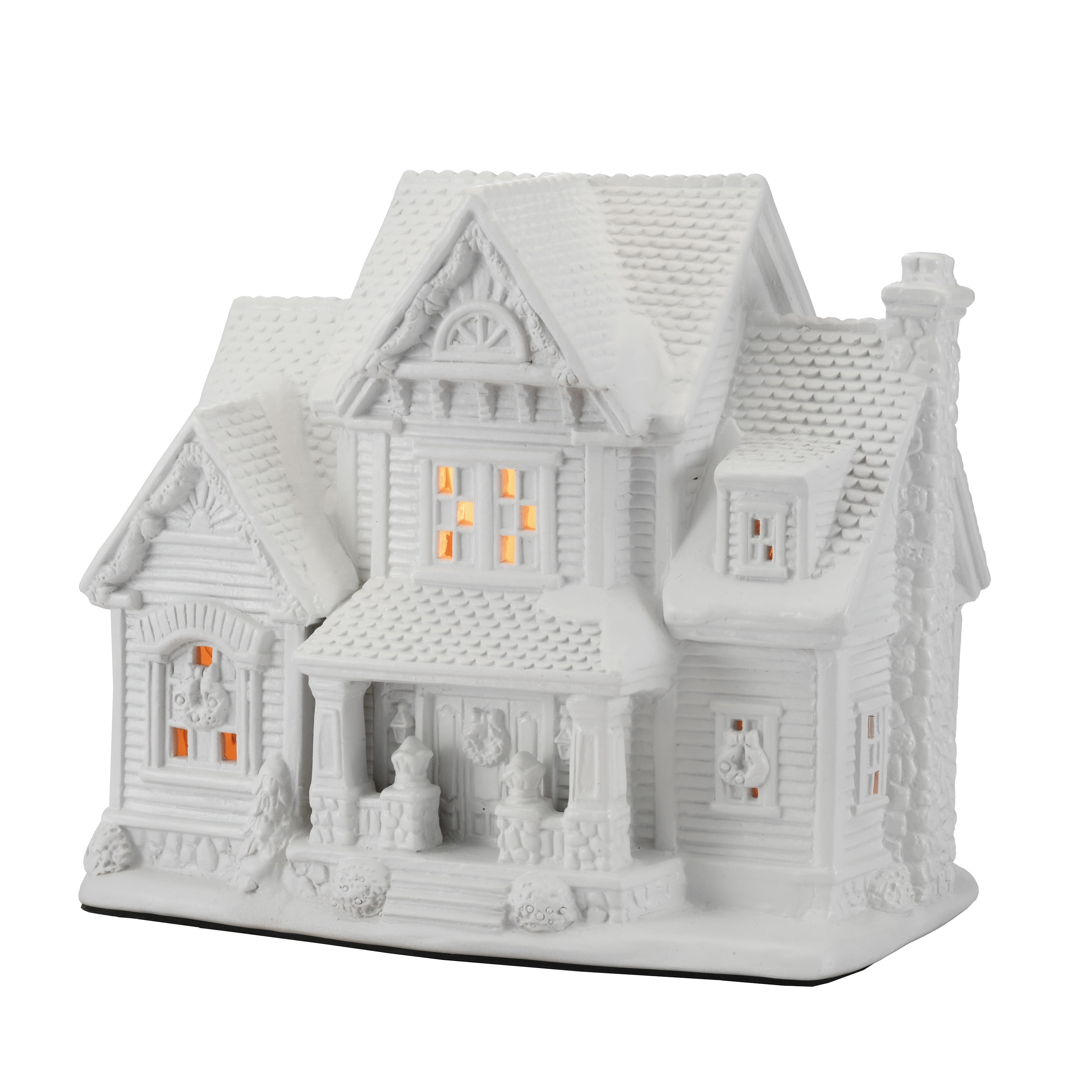 Light-Up Porcelain Country Charm Residence Christmas Village Building, White, 8", by Holiday Time