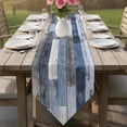 thumbnail image 6 of Blue Brown Farmhouse Table Runner Linen Burlap Table Runner 90 Inches Long Vintage Wooden Country Dresser Scarves for Kitchen Island Coffee Dining Room Party Wedding Banquet Holiday Decor 13"x90", 6 of 8