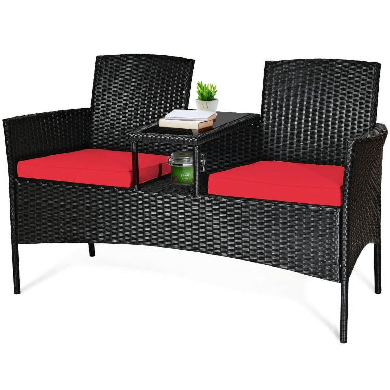 Aimee Lii Modern Patio Conversation Set with Built-in Coffee Table and Cushions, Balcony Chair, B-Red