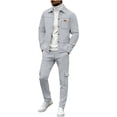 thumbnail image 3 of Zenithor Men's 2 Piece Outfits Winter Warm Long Sleeve Button-Up Shirts and Elastic Waist Cargo Pants Set for Commute Casual S-3XL, 3 of 7