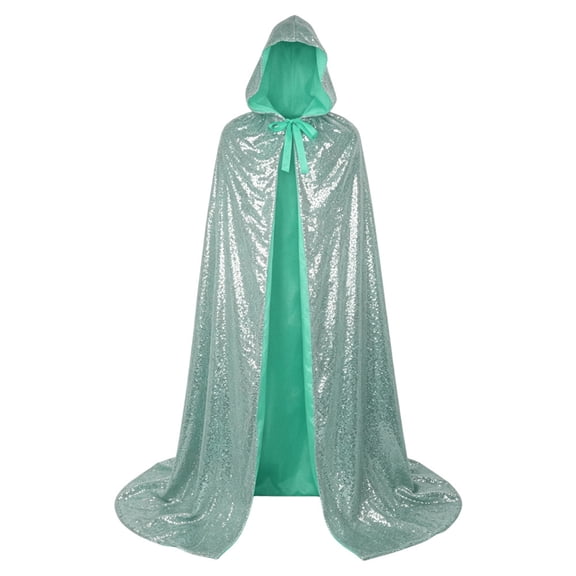 UTSJKR Unisex Adults Sequin Hooded Long Cape Cloak, Tie Closure Lined Robe for Stage Show, Halloween Cosplay, Carnival Party and Performance Costumes Green L