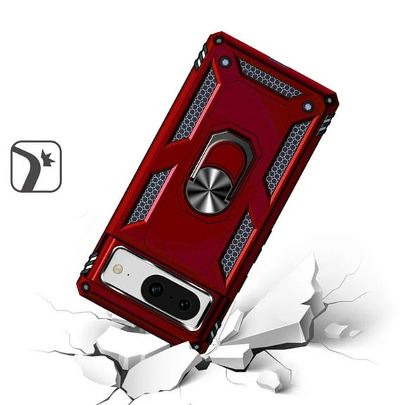Designed for Google Pixel 8A Military Grade Rugged Dual Layers Hard PC   TPU Shockproof Hybrid with Ring Magnetic Kickstand Phone Case Cover [Red]